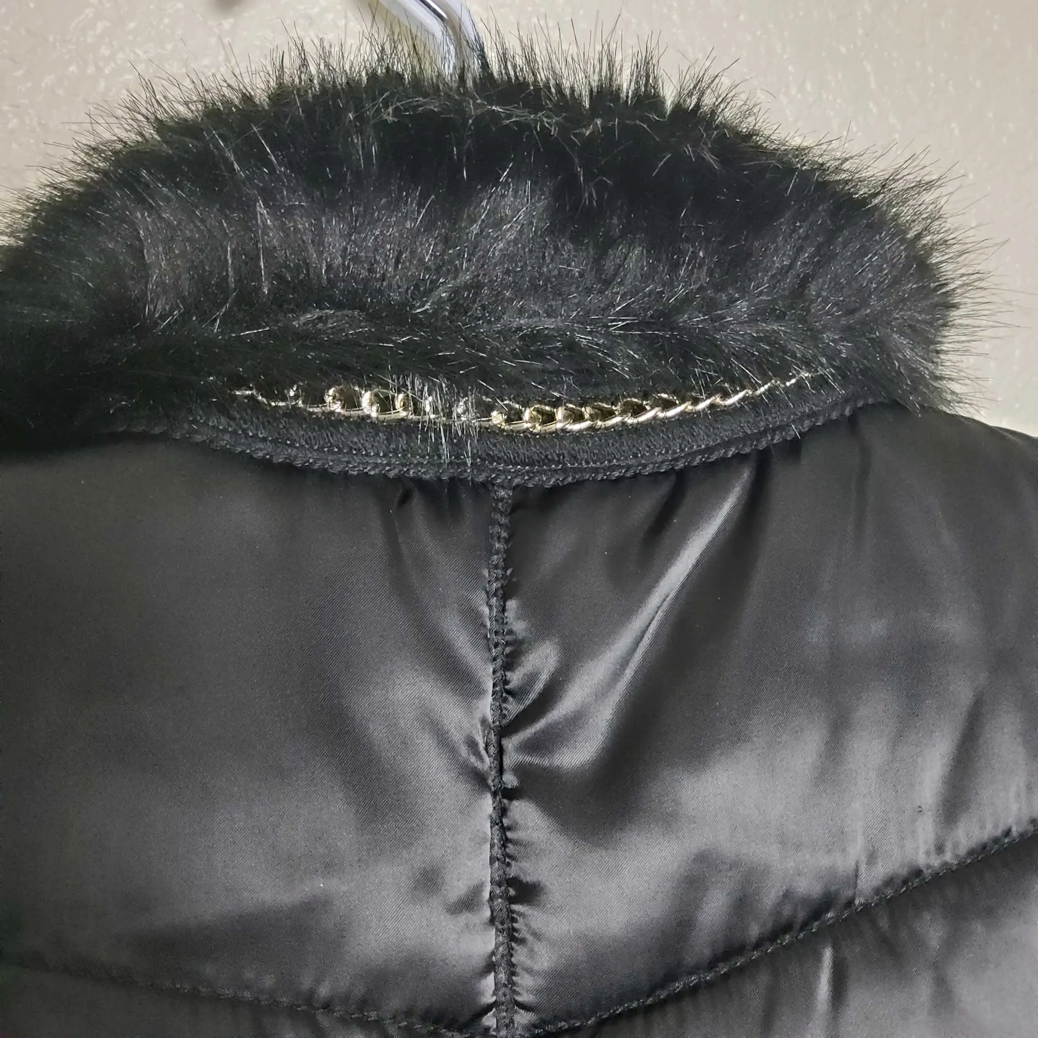 White House Black Market Black Tank Vest with Fur Collar, Women's Medium