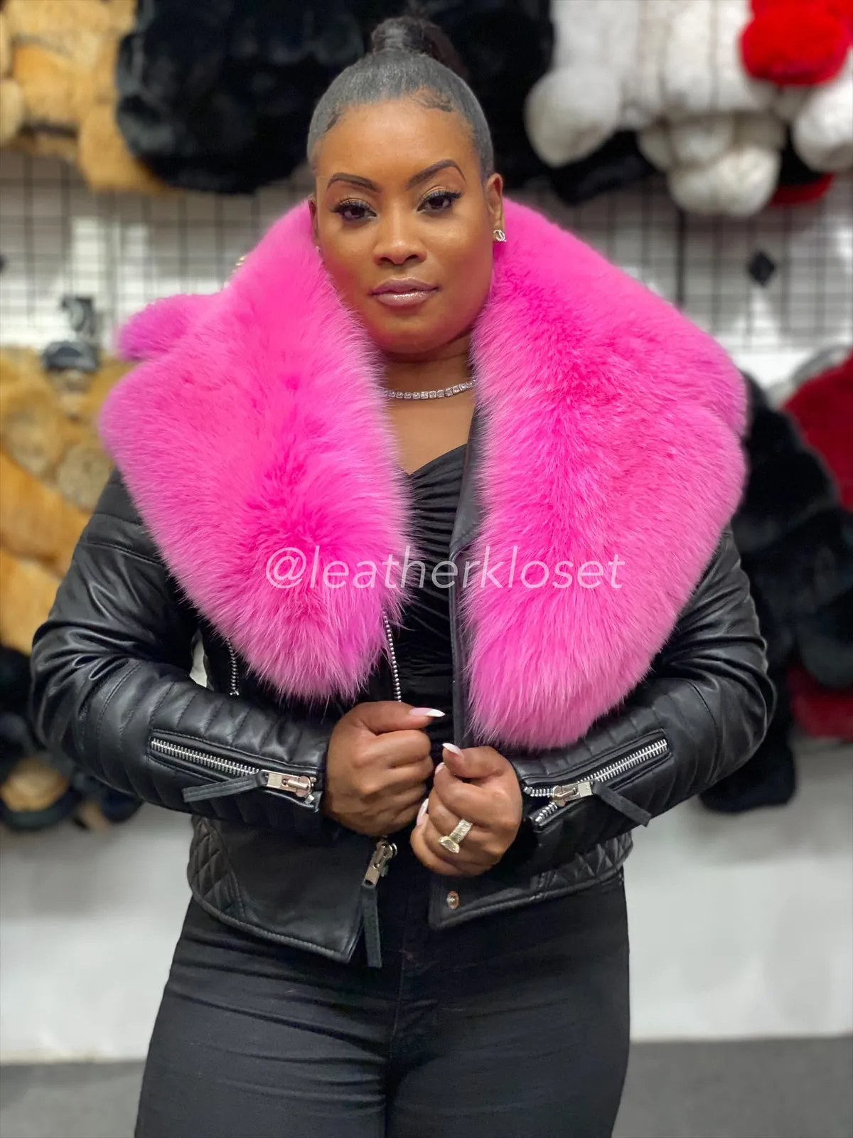 Women's Jay Biker Full Fox Fur [Hot Pink Fur]